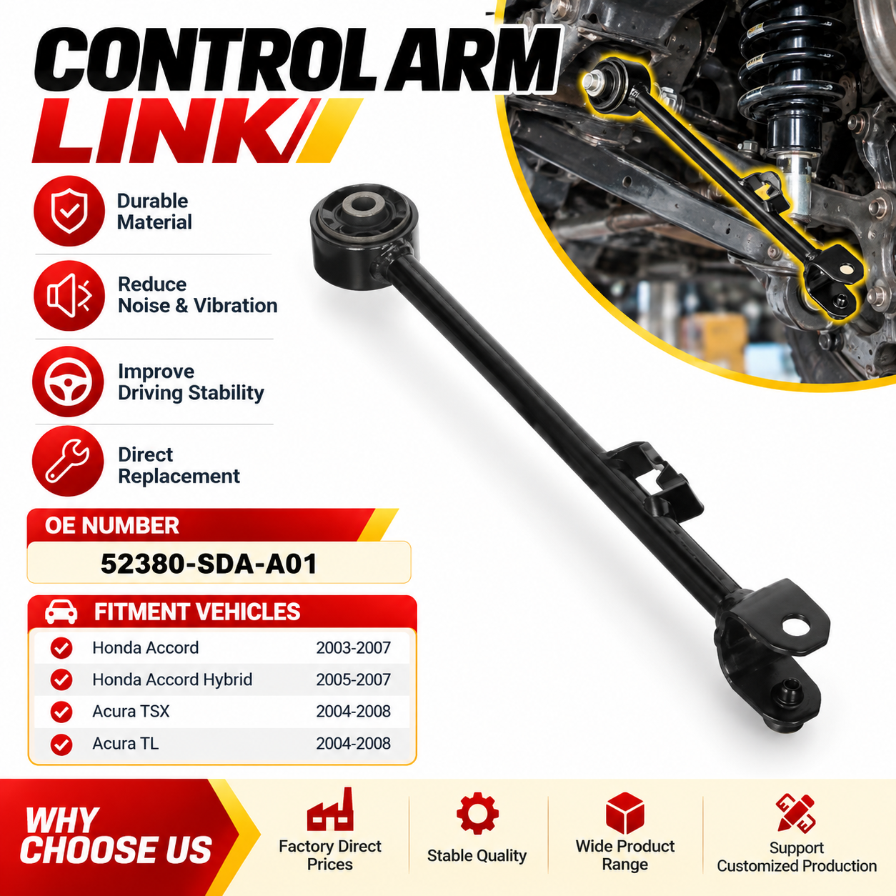 52380-SDA-A01 Rear Leading Control Arm for Honda Accord 2003-2007 Suspension Parts Wholesale