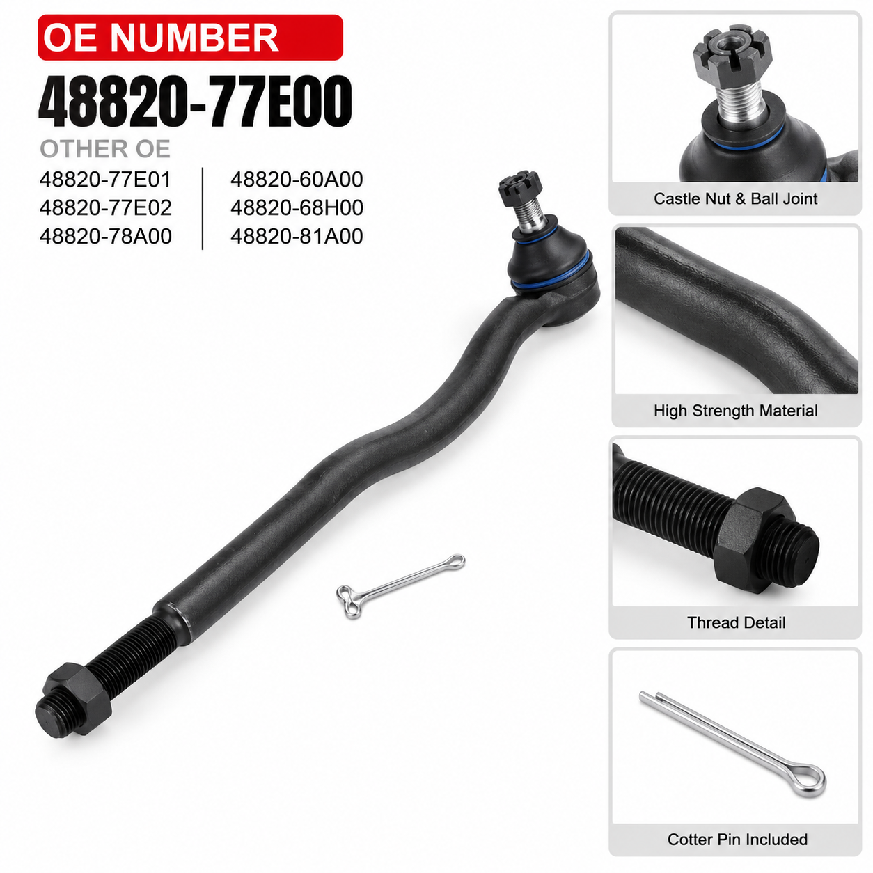 48820-77E00 Inner Tie Rod for Suzuki Vitara Escudo | Heavy Duty Steering Rack End Replacement