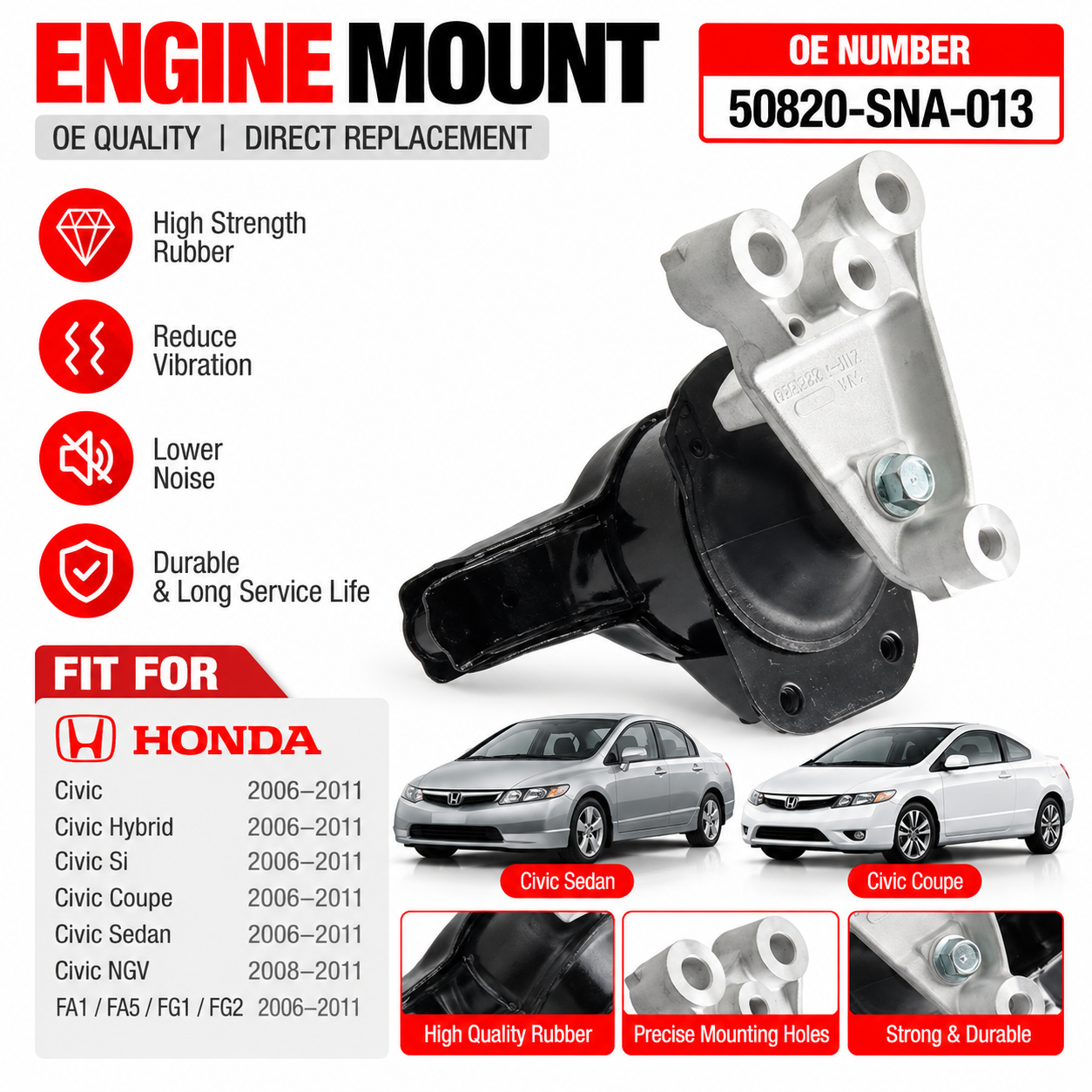 50820-SNA-013 Engine Mount for Honda Civic 2006–2011 | Aftermarket Motor Mount Replacement Wholesale