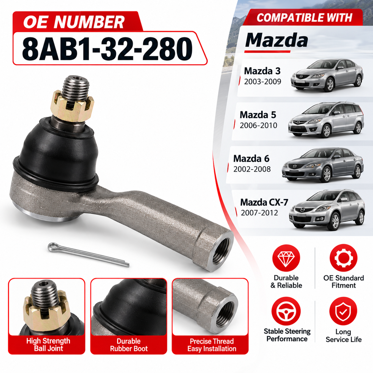 8AB1-32-280 Heavy Duty Outer Tie Rod End for Mazda Pickup | Topshine